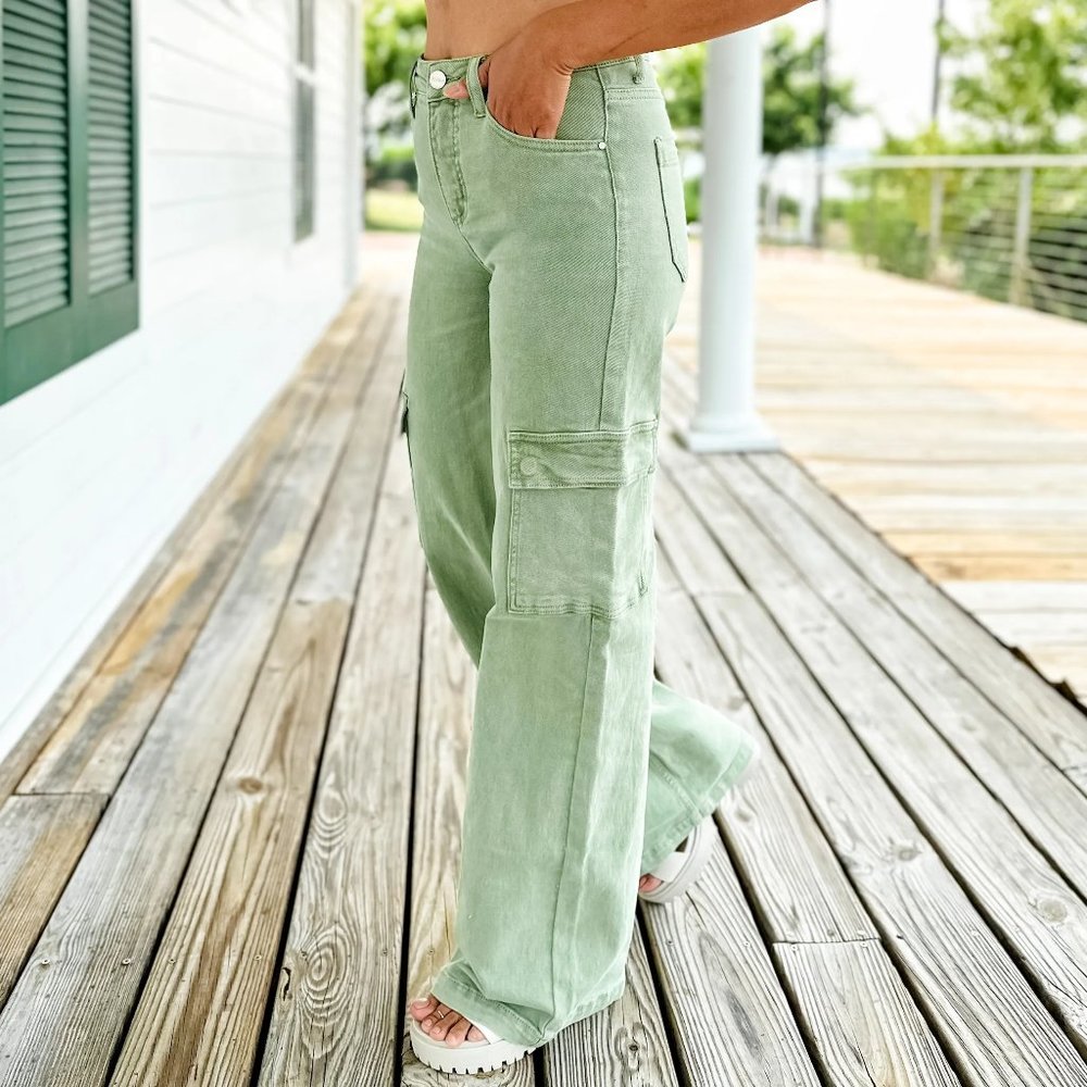 NWT Risen High Rise Olive Cargo Wide Jean size XXL - Picture 7 of 12